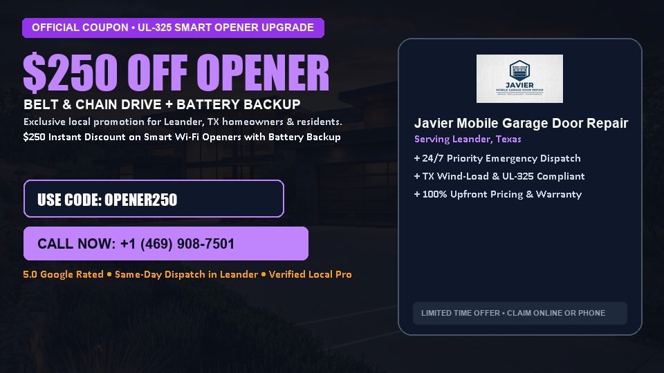 Javier Mobile Garage Door Repair $250 OFF Premium LiftMaster Opener Installation in Leander, TX