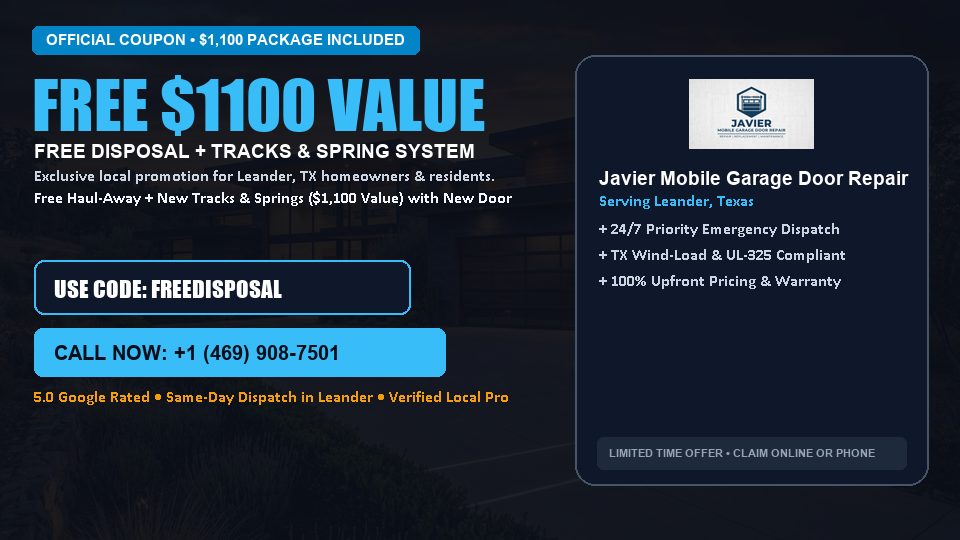Javier Mobile Garage Door Repair FREE Haul-Away & Heavy-Duty Tracks with New Door in Leander, TX